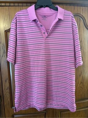 PGA Tour Pink Polo with Thin Black Stripes